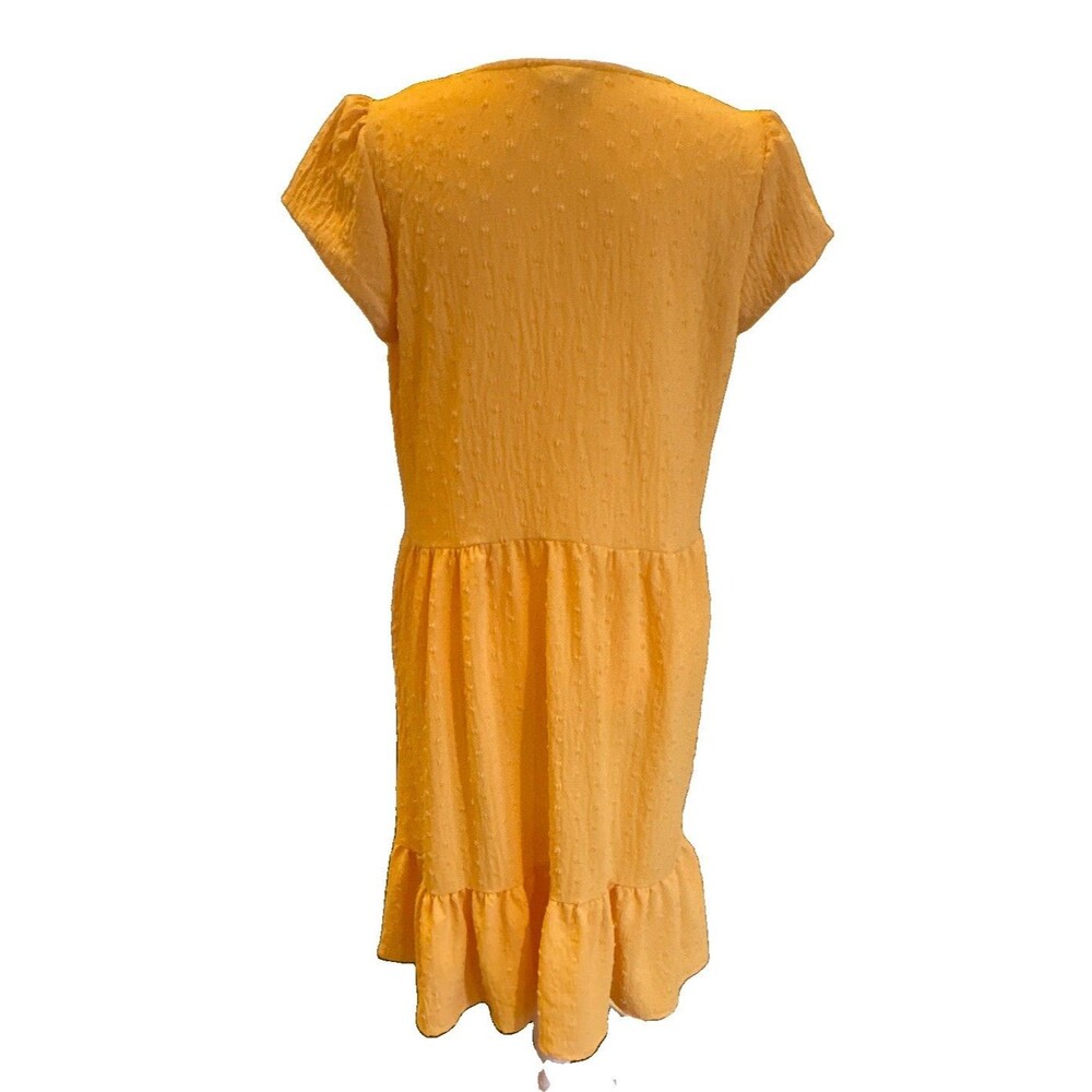 52seven Yellow Solid A-Line Dress Round Neck Cap Sleeve Ruffle Knee M - Picture 2 of 8